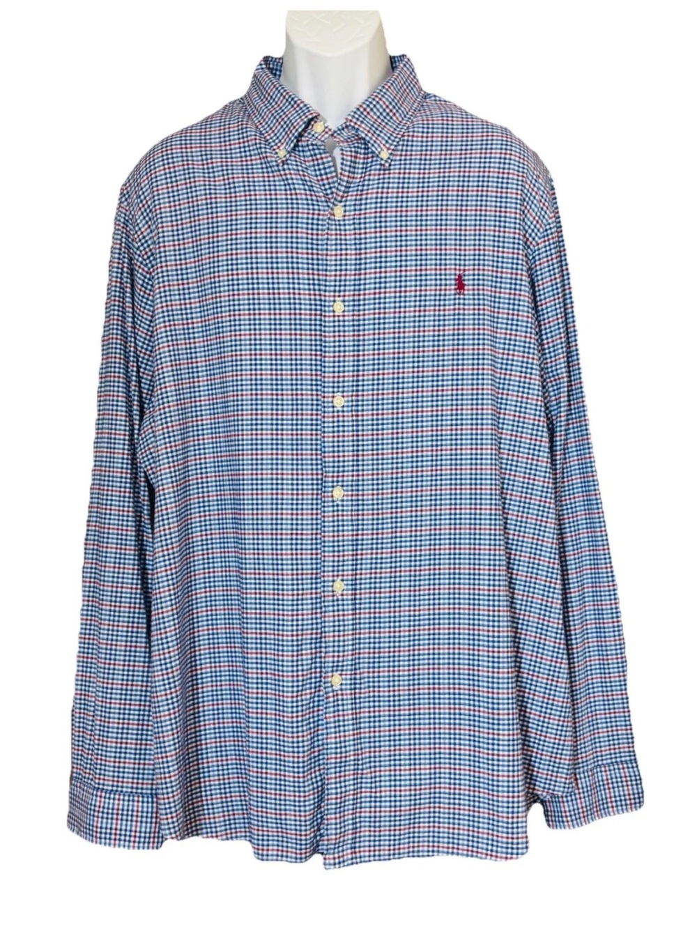 Ralph Lauren Shirt Mens XXL Blue Red Check Pony Button Up Long Sleeve Classic